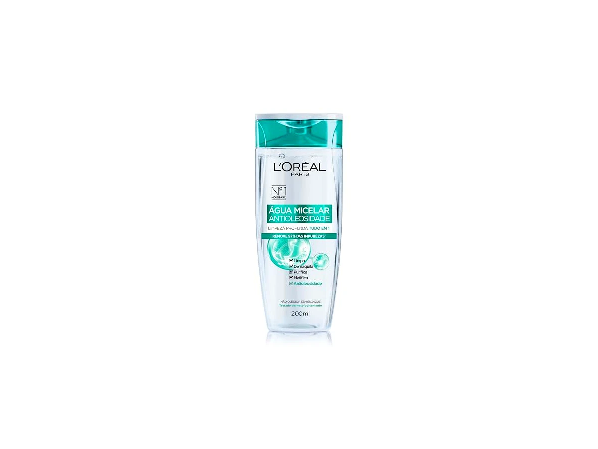 L'Oréal Paris Água Micelar Efeito Matte Solução de Limpeza Facial 5 em 1, 200ml