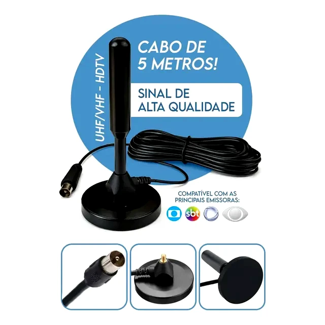 Antena Davely VHF UHF Alumínio Base Magnética 5m
