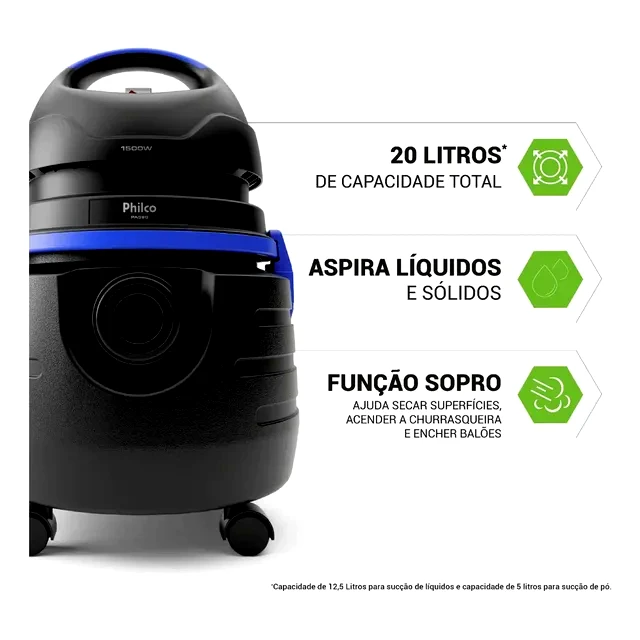 Aspirador de Pó e Água Philco 1500W 20L PAS80