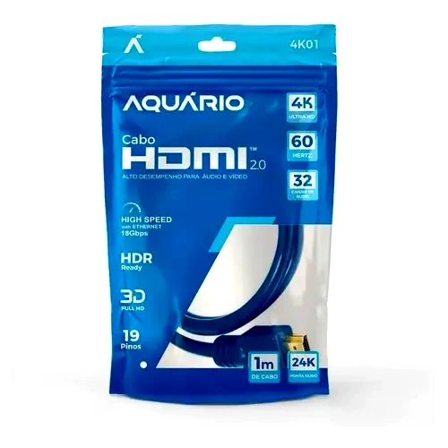 Cabo HDMI Aquário 2.0 4K 1m
