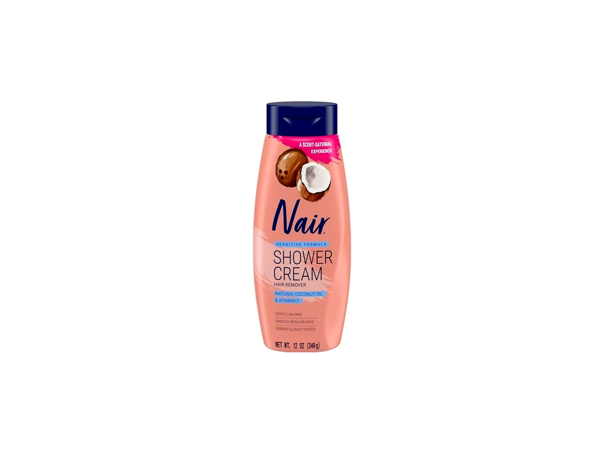 Nair Creme de banho sensível removedor de pelos com óleo de coco natural e vitamina E, creme para remoção de pelos corporais para mulheres, 340 g