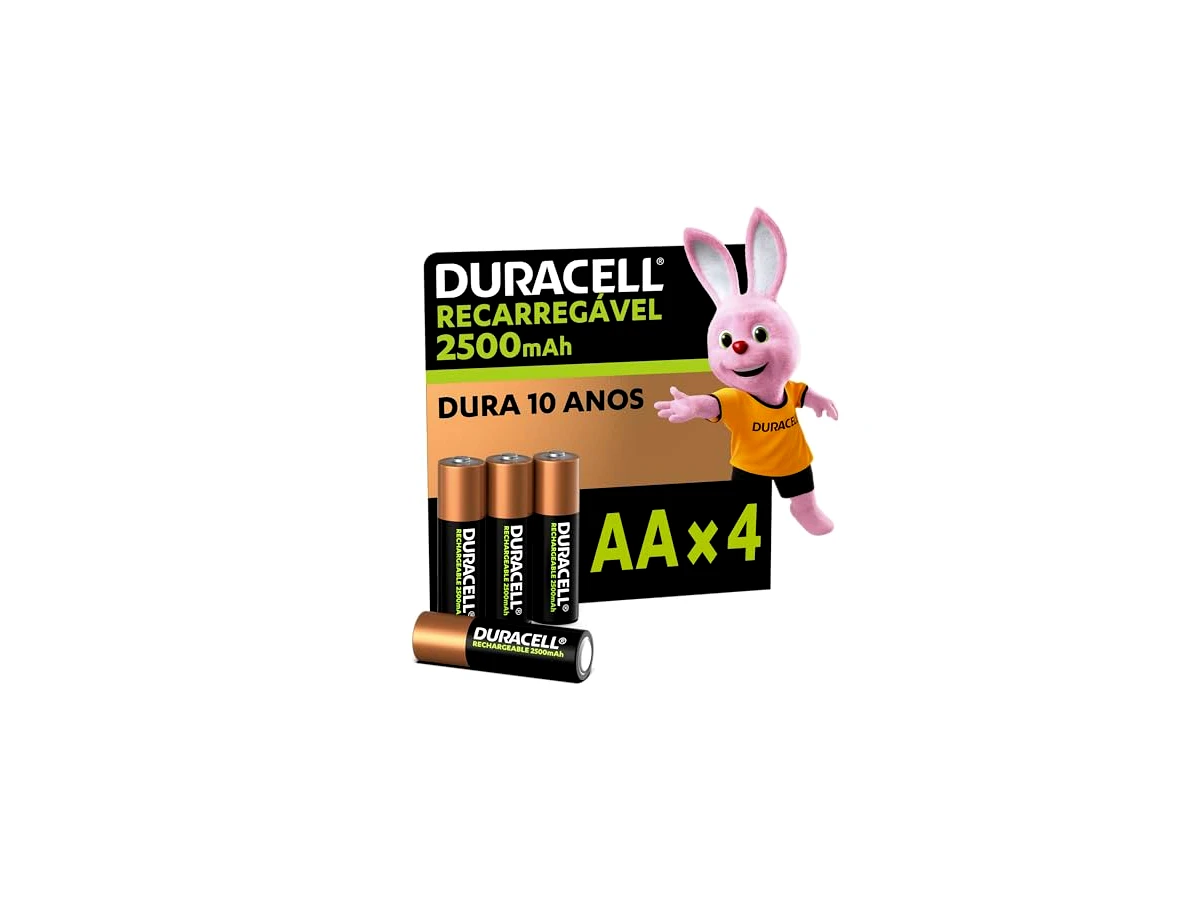 Duracell Pilha Recarregável AA 2500mAh Pequena Com 4 Unidades